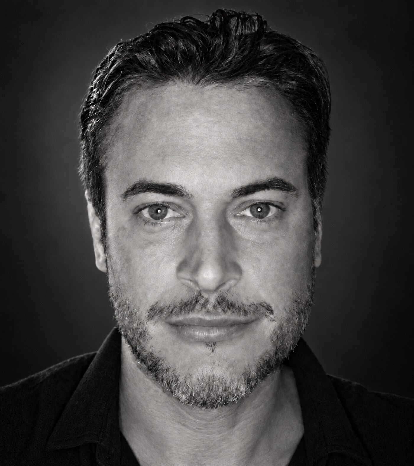 Gary Lucy, close-up black and white editorial portrait